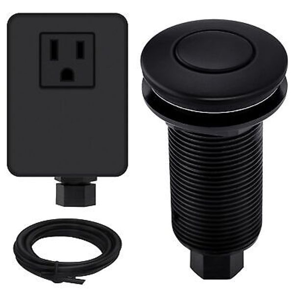 Garbage Disposal Air Switch Kit with Long Button, Matte Black (Brass Cover)