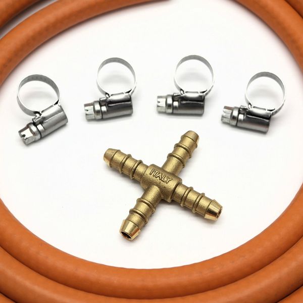 Other 4 WAY CONNECTOR SPLITTER KIT WITH 2mt 8mm I/D GAS HOSE & 4 CLIPS