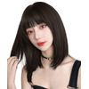 AISI QUEENS Wig, Bob, Medium, Straight, Semi-Long, Full Wig, Bangs, Cross-Dressing, Natural, Small Face, Cute, Heat Resistant, Everyday Use, Black Brown Hair, Cosplay, Wig, Women's Wig, Fashion, Net, Comb Included