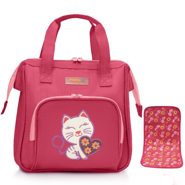 HappyVk- Baby Doll Diaper Bag with Doll Changing Pad- Handbag for Girls- Cat Luminous Embroidery