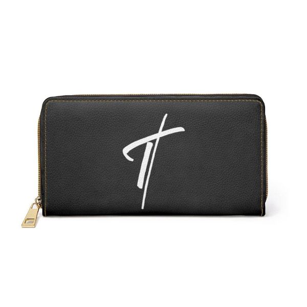 Womens Wallet, Zip Purse, Black & White Cross - One size