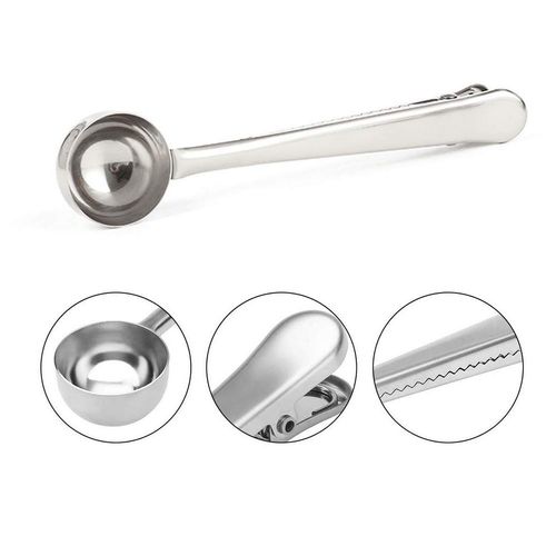 2PCS Coffee Scoop with Bag Clip, Stainless Steel Coffee Measuring Spoon Ground Coffee Sealer for Cafetiere Ground Coffee and Beans(Silver）