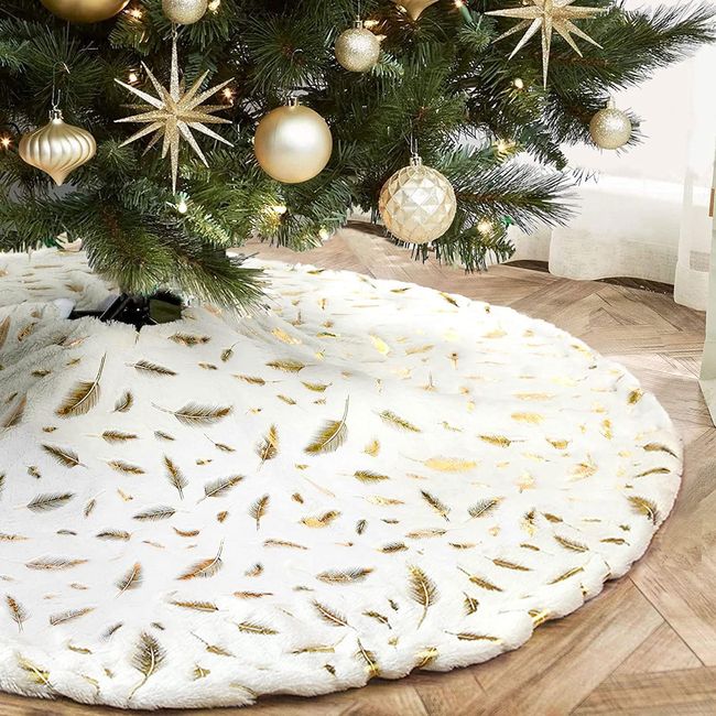 Tree Skirt Fur White Christmas Tree Skirt White Cute Tree Skirt Luxurious Base Cover Ornament Diameter 120cm For Under Tree Round Foot Rug Tree Cover Indoor Outdoor (Golden)