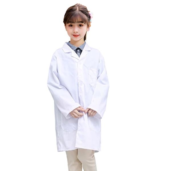 ZHTRKLJK White Lab Coat for Kids Doctor Scientist Dress Up Costume for Boy Girls Vet Dental Career Day Halloween Christmas Costume(Medium,White)