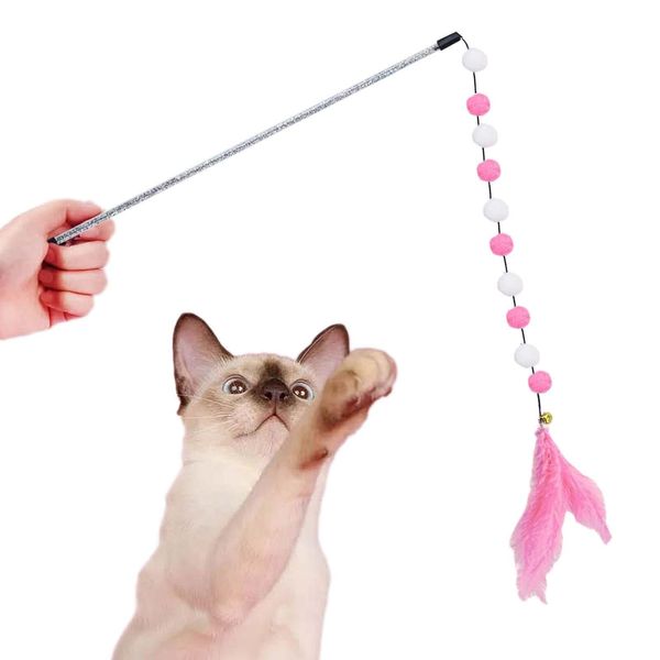 MODGAL Cat Teaser Wand,Cat Stick Toy with Natural Feather Wan for Kitten - Flexible Multifunctional Cat Interaction Toys for Home, Cattery, Cat Owners