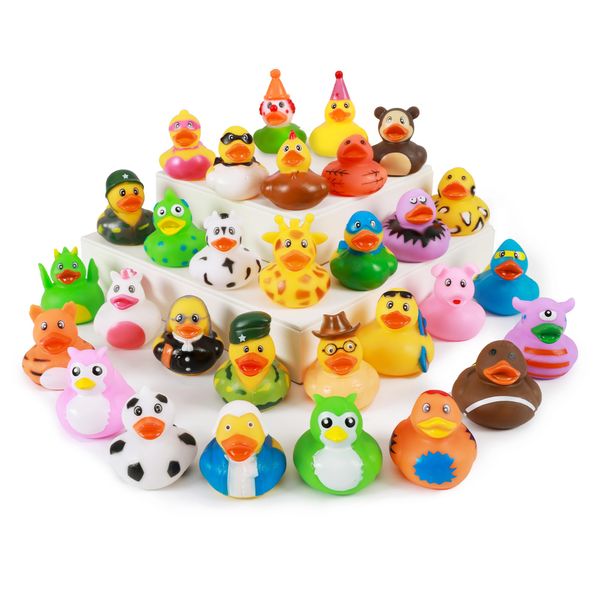 WQTHE 30 Pack Rubber Duck for Jeeps Ducking - 2.3 Inch Bulk Floater Duck for Kids - Baby Bath Toy Assortment - Party Favors, Birthdays, Bath Time, and More (30 Varieties)