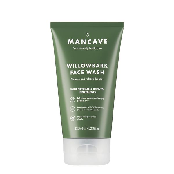 ManCave Willowbark Face Wash 125ml for Men, Cleanse and Detoxify with Willow bark Extract, Green Tea and Spinach Extract, Lathering Sulphate-Free Formula, Natural Formulation, Vegan Friendly