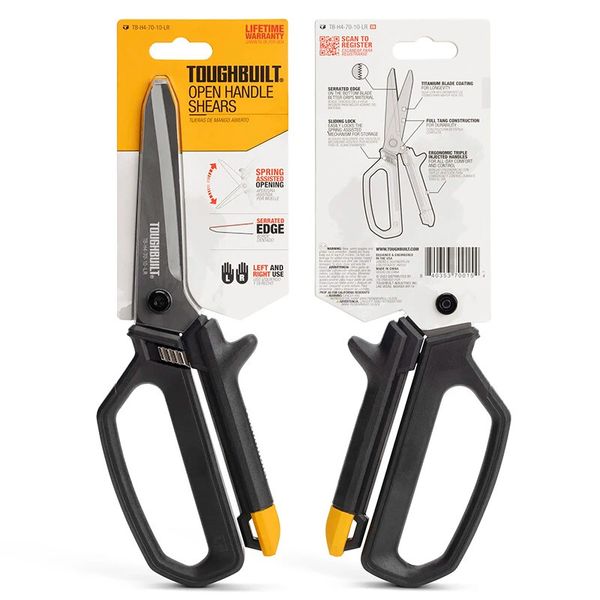 TOUGHBUILT TB-H4-70-10-LR 5" Open Handle Shears Spring Assisted Micro-Serrated