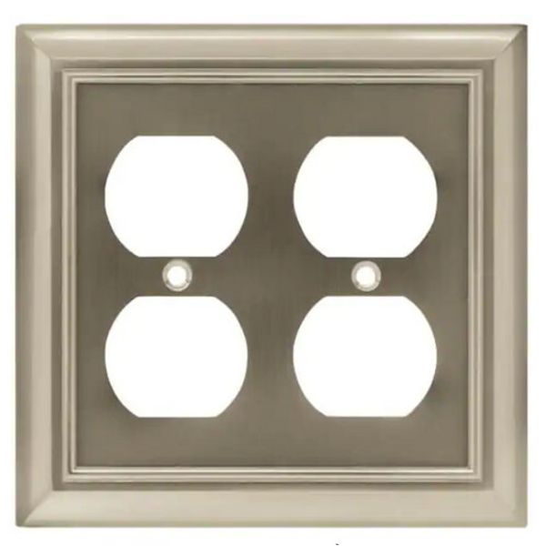 Architectural Double Duplex Wall Plate- Brushed Satin Nickel