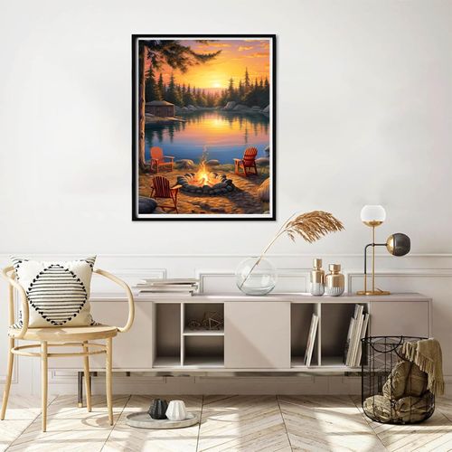 EATUKYIC 5D Adult Diamond Painting Kit Campfire is Light by Lake Diamond Painting Full Diamond Gemstone Painting Suitable for Relieving Emotions Camping Diamond Dots Art Crafts 12x16 inch