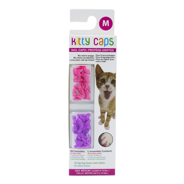 Kitty Caps Nail Caps for Cats | Safe, Stylish & Humane Alternative to Declawing | Covers Cat Claws, Stops Snags and Scratches, Medium (9-13 lbs), Hot Purple & Hot Pink