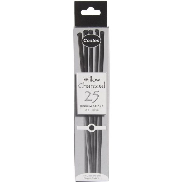 Coates 2-3 mm Diameter Thin Willow Charcoal, Pack of 25, Black