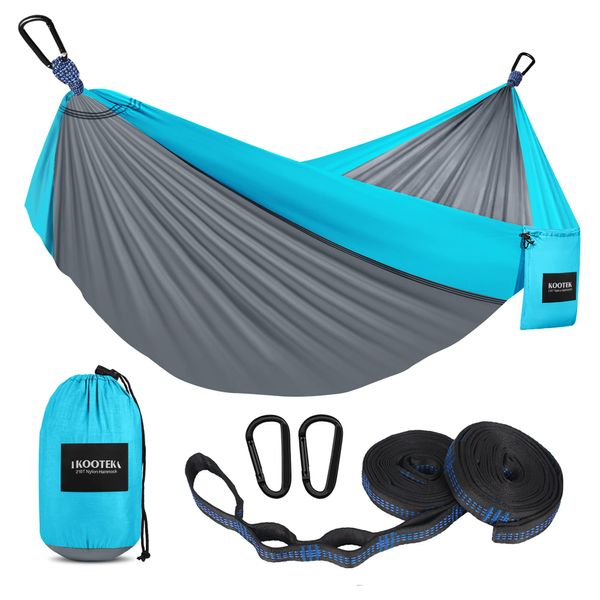 Kootek Camping Hammock 500 lbs Capacity, Camping Essentials, Lightweight Portable Double Hammock with Tree Straps, Camping Gear for Outside Hiking Camping Beach Backpack Travel