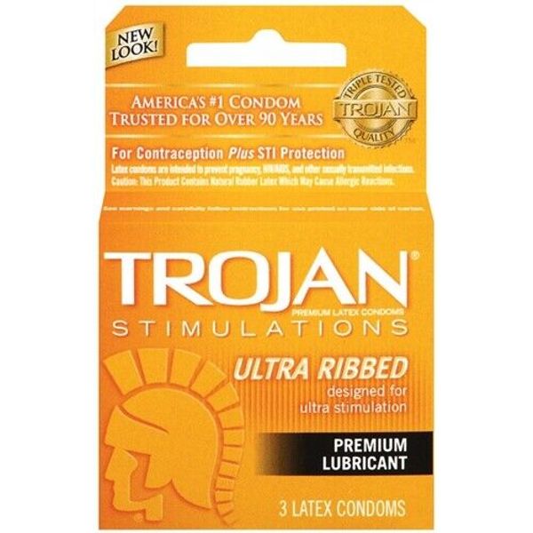 Trojan Stimulations Ultra Ribbed Lubricated Premium Latex Condoms - 3 Pack