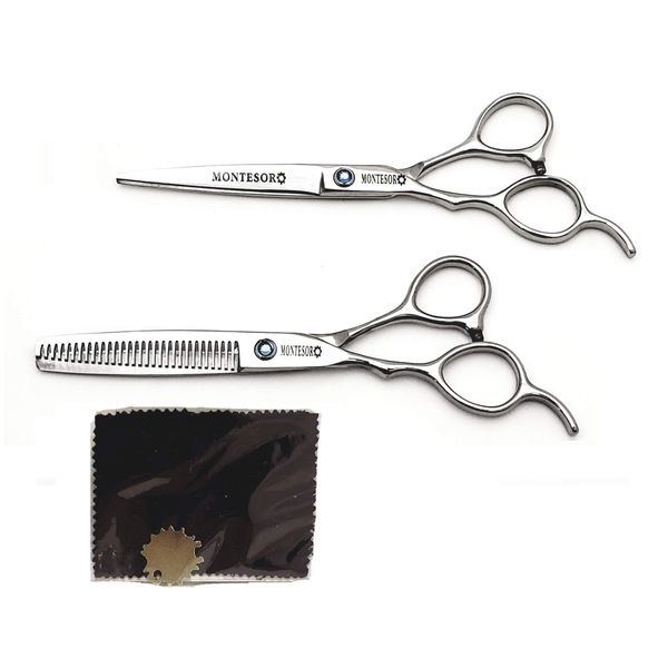 montesoro 440C-L-5P-6C-6S20 Left Handed Dedicated 5 Piece 6 Inch Scissors 20% Gap Ratio Thinning Shears Professional Use Haircut Scissors