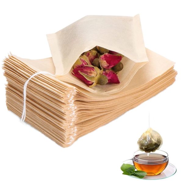 YFFSFDC 100 Pcs Tea Bags (6cm x 8cm) Disposable Sachets Tea Bags Drawstring Non-woven Tea Packs Strong Penetration Natural Coffee Filter for Loose Leaf Tea & Coffee