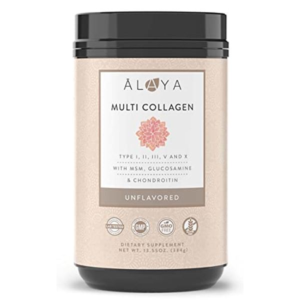 Alaya Multi Collagen Powder - Type I, II, III, V, X Hydrolyzed Collagen Peptides Protein Powder Supplement with MSM + GC (Unflavored)