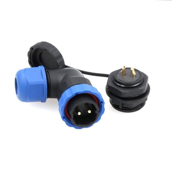 ZBLZGP SD20 Waterproof Connector IP68 Round LED Power Cable Plug Socket Wire Electrical Panel Mount Solder Connector (Right Angle Back Nut, 2 Pin 25A)