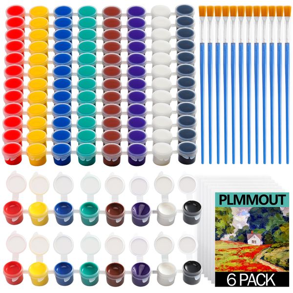 PLMMOUT Mini Acrylic Paint Sets for Kids,12 PCS Paint Strips in 8 Colors with 12 Paintbrushes,Washable Watercolor Paint Set with 6 PCS Painting Canvas,Birthday Home Party Favors