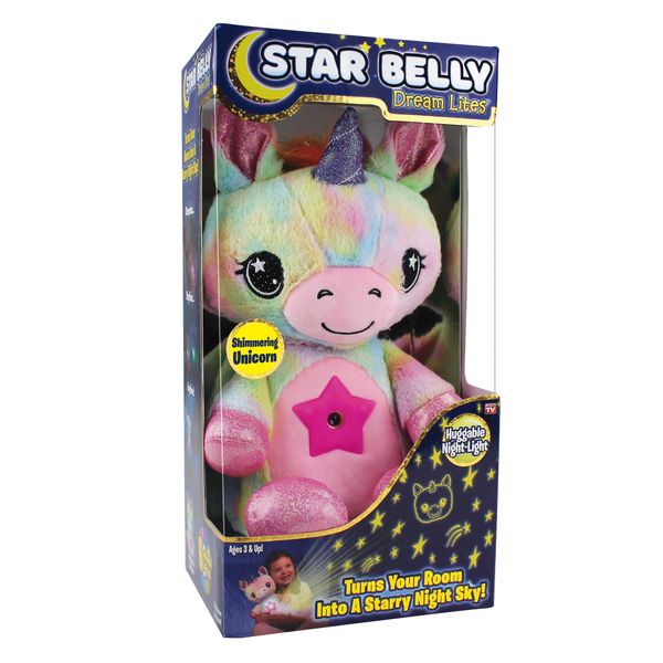 Ontel Star Belly Dream Lites, Stuffed Animal Night Light, Shimmering Rainbow Unicorn