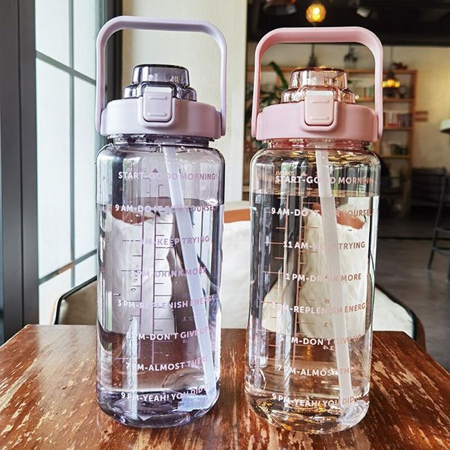 2 Liter Water Bottle With Straw Female Girls Large Portable Travel Bottles  Sport