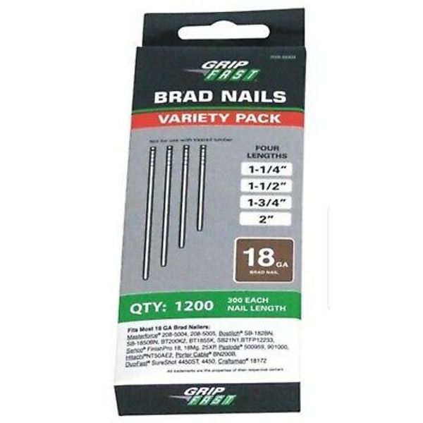 1200 Brad Nails 18 GA. Variety Pack 300 each size 1-1/4", 1-1/2", 1-3/4" & 2"