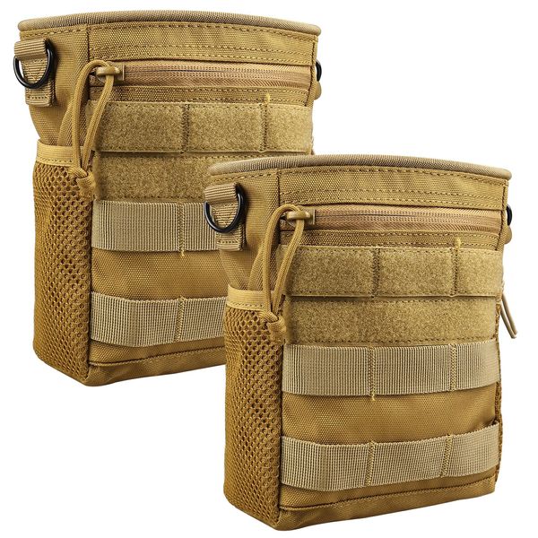 JETEDC MOLLE Dump Pouch Storage, Military Pouch, Storage Belt Bag, Pack of 2 (Deep Khaki)