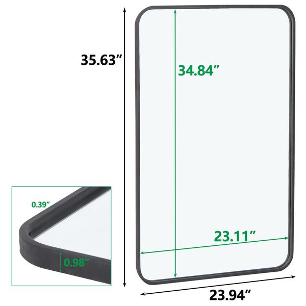 24" x 36" Wall-Mounted Wall Rectangular Wall Mirror Metal Frame Bathroom