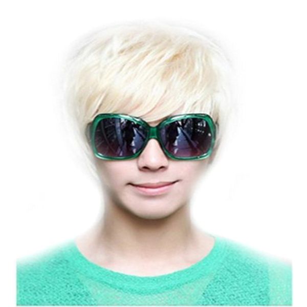 Men Short Blonde Wig Fluffy Straight Wig Fancy Dress Party Wigs Costume Halloween Christmas Carnival