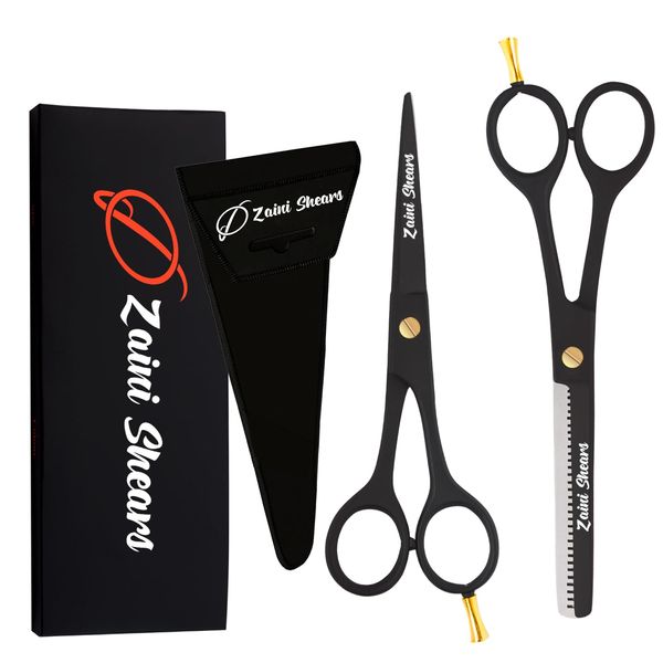 Professional Hair Cutting Scissor Set,6.5'' Inch Barber Hair Cutting Scissors Thinning Shears Sharp Blades Hairdresser Haircut Barber Shears Set, Hair Shears Hair Cutting Shears. Black Gold Set)