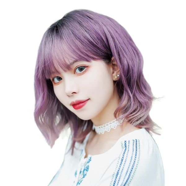 TefuRe H-6132 Medium Semi-Long Wig Bangs Wig Women, black / purple