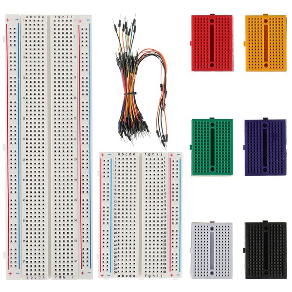 BOJACK 1Pcs 803 Tie points and 1 Pcs 400 Tie Points Solderless Breadboard and 65 Pcs Flexible Breadboard Jumper Wires and 6PCS 170 Points Mini Solderless Breadboard