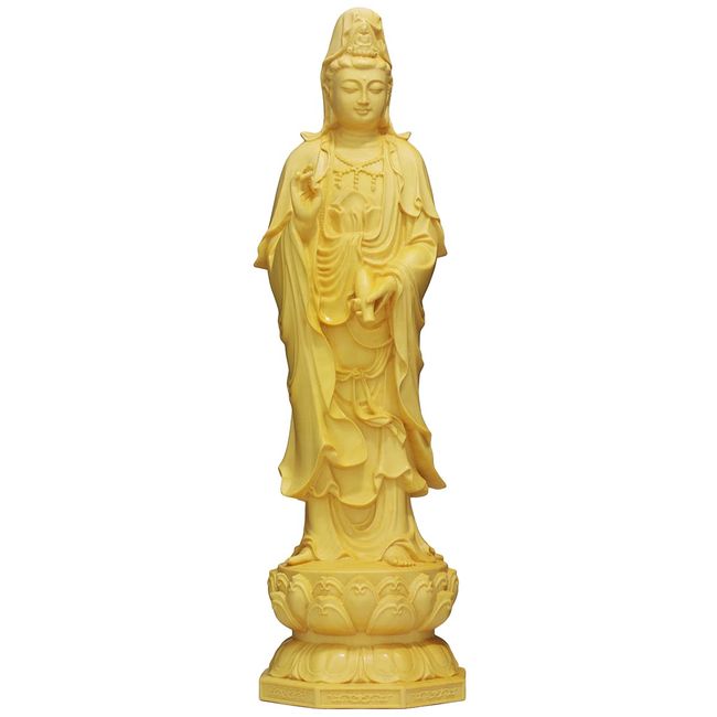 [HAMMARS] Standing Kwan-yin Bodhisattva Statue, 7.9 inches (20 cm), Natural Wooden (Tsuge Boxwood), Kannon Statue, Wooden Sculpture