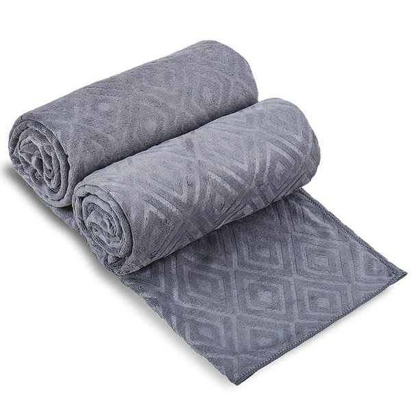 JML Microfiber Bath Towels, Bath Towel 2 Pack(30" x 60"), Oversized, Soft, Super Absorbent and Fast Drying, Multipurpose Use for Sports, Travel, Fitness, Yoga - Grey Diamond Pattern