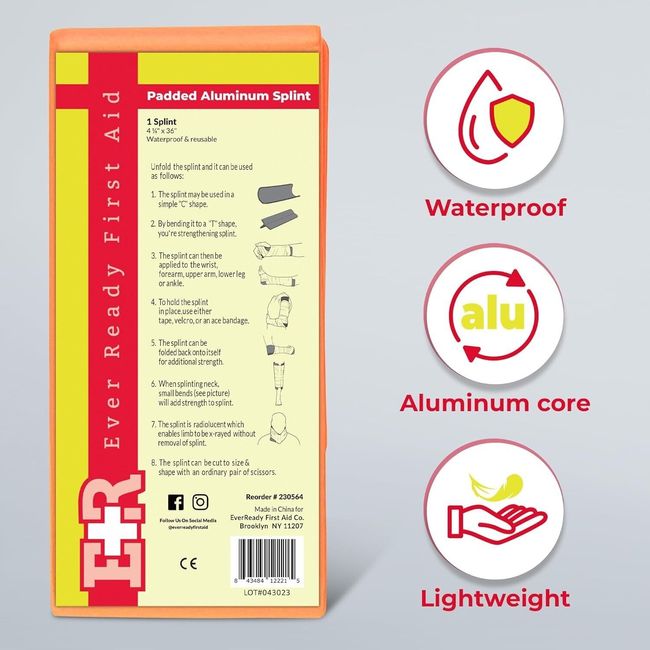 Ever Ready First Aid 4.25 x 36 Inch Padded Aluminum Splint - Orange