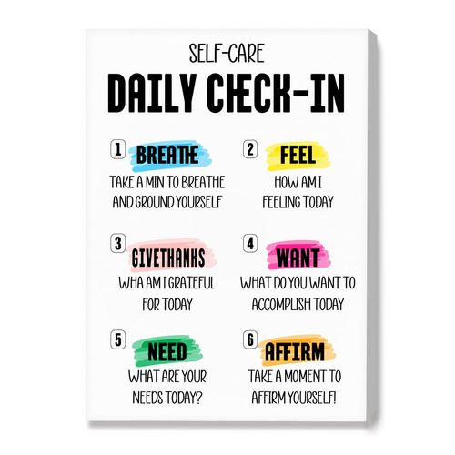 OTINGQD Self-Care Daily Check-in Canvas Wall Art,Inspirational Mental Health Wall Decor for Therapy Office School Nursery Counselor Office Home