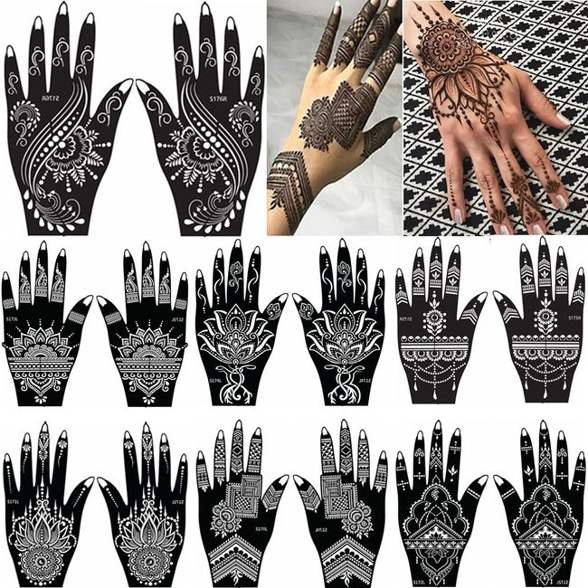 24 Sheets Henna Tattoo Stencil Kit 270+pcs, Henna Stencils Reusable  Temporary Indian Glitter Airbrush Tattoo Stencils for Face Body Paint DIY