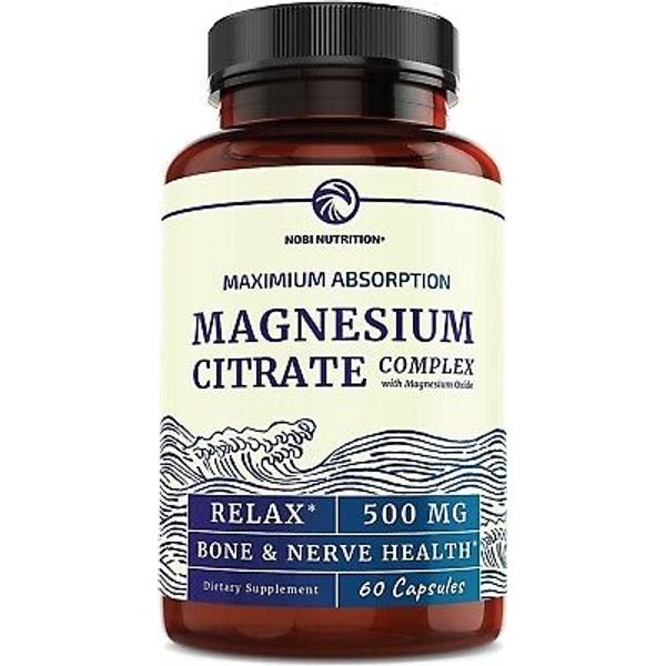 Nobi Magnesium Citrate Complex 500 MG High Absorption Formula Relaxation, 60 ct