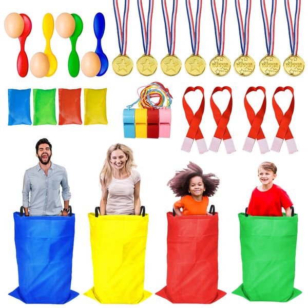 Potato Sack Race Bags - Sack Race Bags for Adults and Kids, Bean Bag Toss Game, 3 Legged Relay Race, Egg Spoon Game, Carnival Outdoor Lawn Game for Easter, Halloween, Christmas, Birthday Party