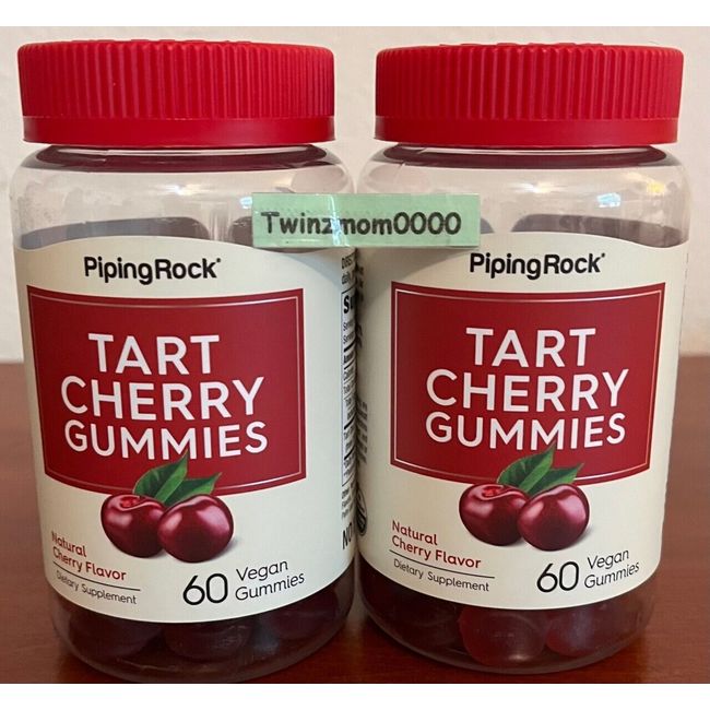 2X Tart Cherry 2000mg/serving 60 Natural Cherry Flavor Vegan Gummies Piping Rock