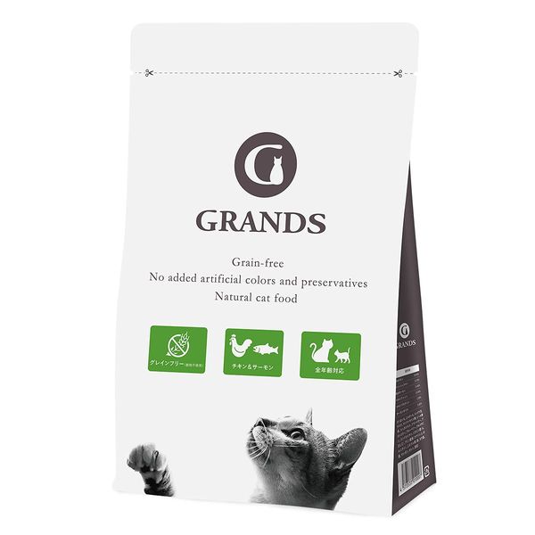 GRANDS No Additives, Grain Free, For All Cats, For All Ages, Premium Cat Food, Chicken & Salmon Flavor, 17.6 oz (500 g), Total Nutrition Food, High Protein, Low Sugar