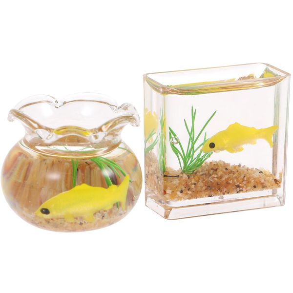 DOITOOL 2Pcs Mini Dollhouse Accessories Miniature Fish Bowl Dollhouse Fish Tank 1: 12 Miniature Glass Goldfish Tank Desktop Dollhouse Ornaments (Random Color)