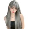 Hawkko Wig, Long, Straight, Full Wig, Natural, Cosplay, Women's Wig, Small Face, Popular, Heat Resistant, Harajuku Style, Fashion, Net Included (Silver Gray)