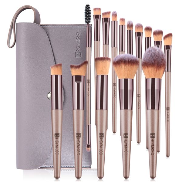 HEYMKGO Make Up Pinsel Set 15 Stück Professionelles Pinselset Makeup, Schminkpinsel Kit Makeup Foundation Brush Lidschatten Pinselset Make-up Pinsel Gesicht und Auge Kosmetikpinsel mit Pu-Leder Tasche