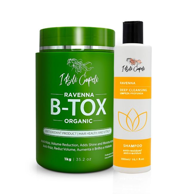 I Belli Capelli Ravenna Organic Botox Hair Treatment Kit- Hair Botox 1kg/35.02 oz+ Anti-Residue Shampoo 300ml/10.1 fl.oz- Set of Botox Capilar Para el Cabello & Clarifying Shampoo for Longer Effect