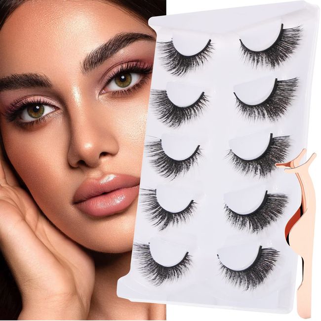 5 Pairs Cat Eye False Eyelashes, UHOMENY Angel Wings Cat Eye Lashes Natural Look Fox Eyelashes Adhesives Makeup Eye Angel Lashes Extension Fairy Sexy Eyelash (Black)