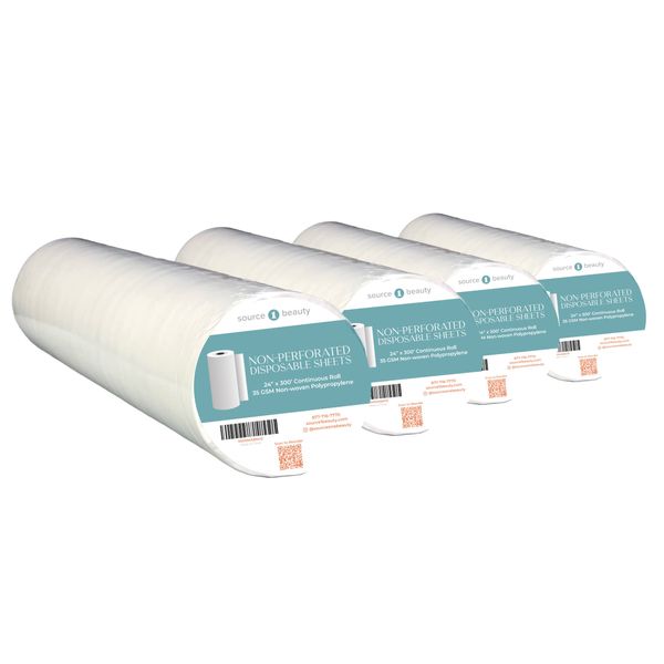 Disposable Bed Sheets Rolls for Massage Facial Waxing and Body Treatments 24" x 300' Non-Woven Material NON-PERFORATED (4 Rolls)