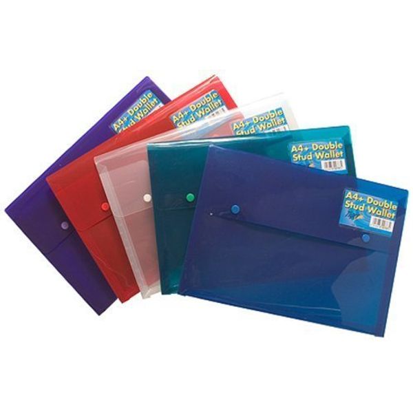 Tiger A4+ foolscap double stud wallet (pack of 5) - press closure translucent polypropylene plastic envelope files for document storage