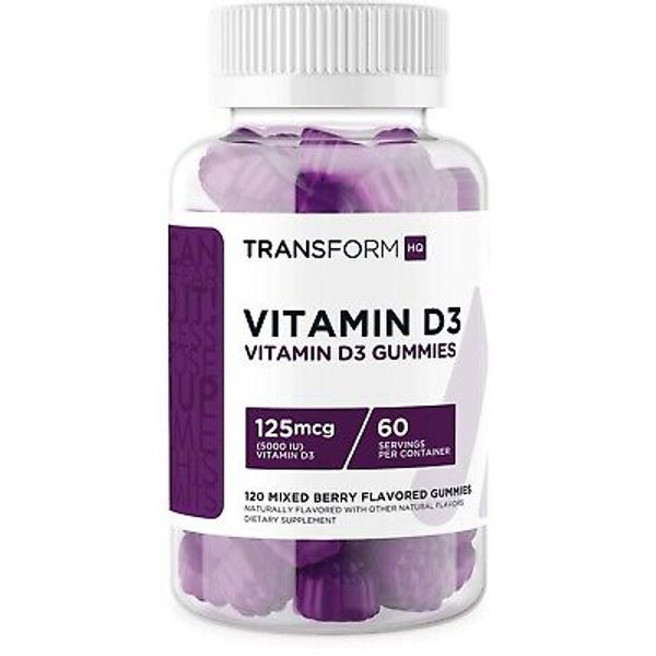 TransformHQ Vitamin D3 Gummies (5000 IU) 120 Count, Mixed Berry - 60 Servings