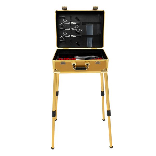 awolsrgiop Barber Case, Mobile Barber Station Professional Barber Toolbox with Gold Stand Portable Barber Chair Barber Clipper Case for Barbers to Store Pushers, Trimmers, Blades, Scissors, Combs